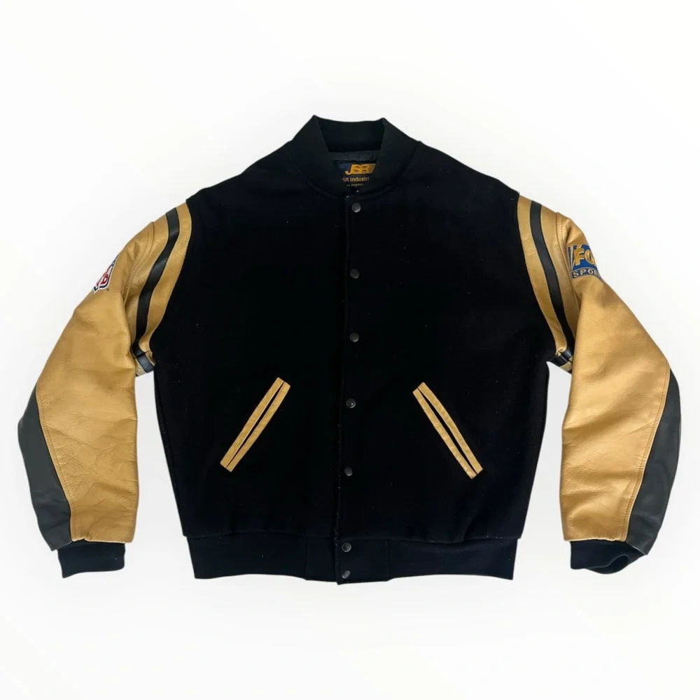 VTG 90s Y2K Men’s M NFL on Fox SportsVarsity Jacket Wool Leather - Picture 2 of 13